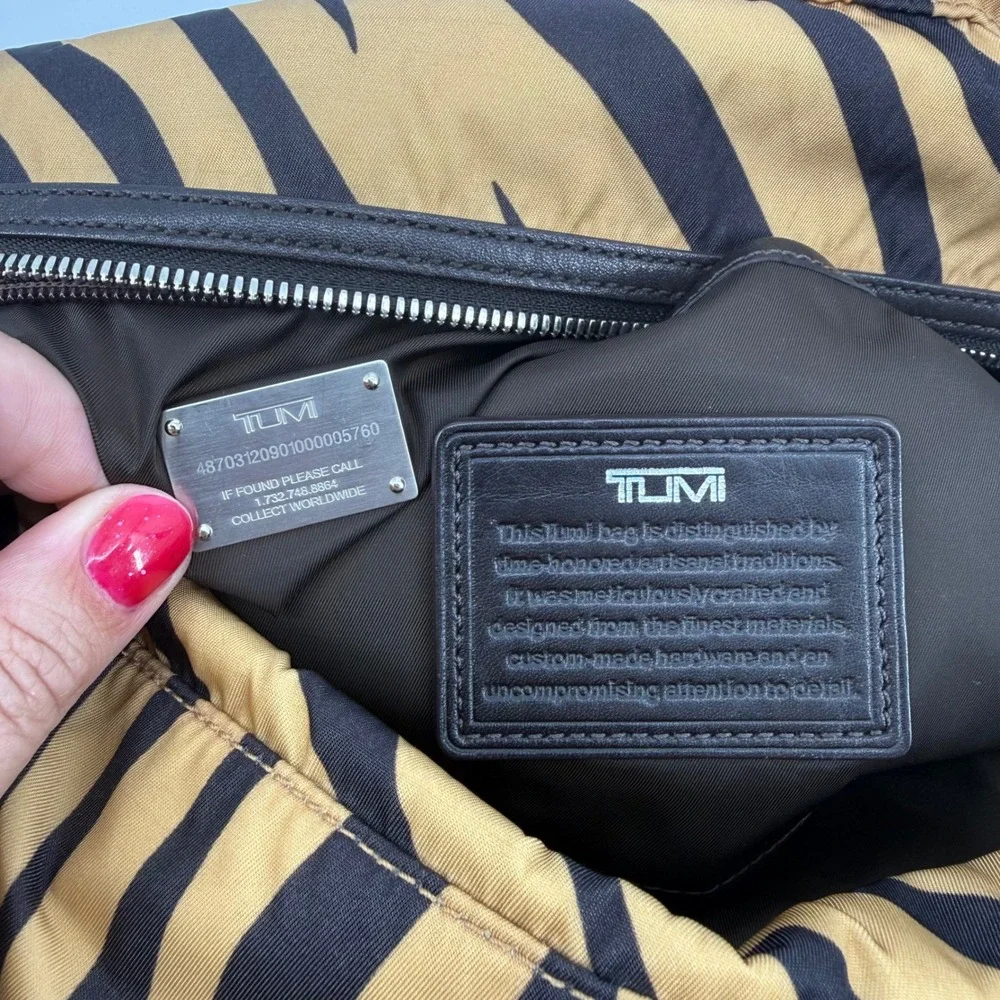 TUMI Tiger Zebra Cortina Boarding Bag Nylon Travel Tote Weekender Leather Trim